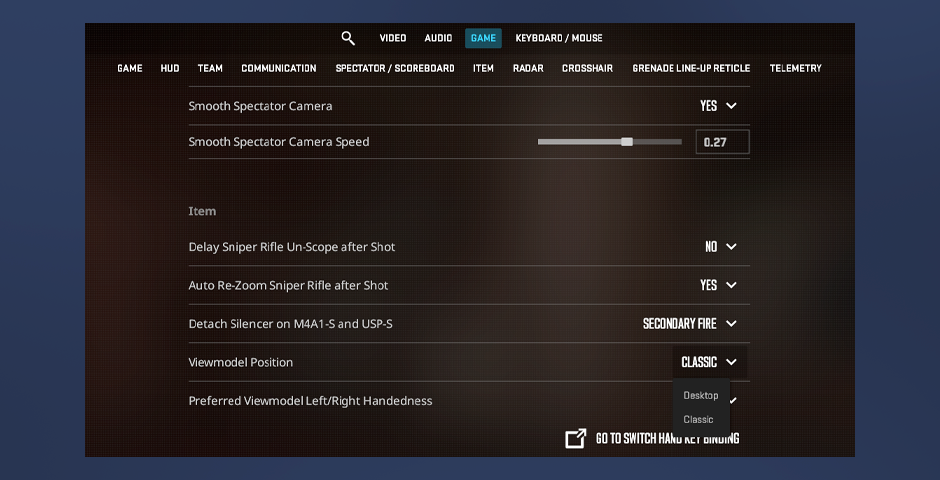 Preset FOV Options Available in the Settings Menu