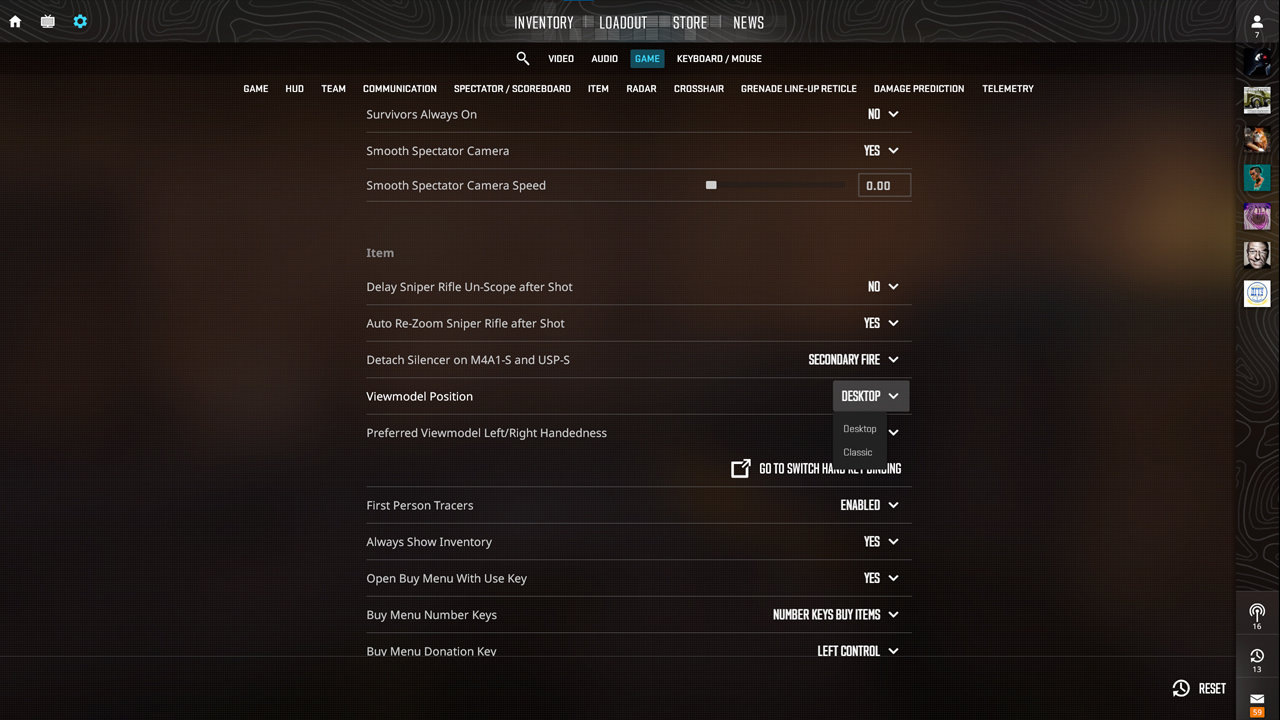 Preset FOV Options Available in the Settings Menu