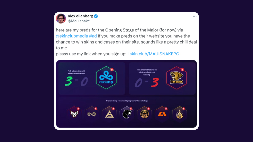 alex ellenberg: here are my preds for the Opening Stage of the Major (for now)