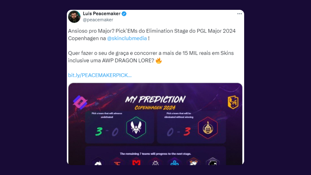 Luis Peacemaker: Quer fazer o seu de graça e concorrer a mais de 15 MIL reais em Skins inclusive uma AWP DRAGON LORE?