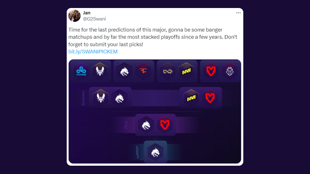 Swani: Time for the last predictions of this major