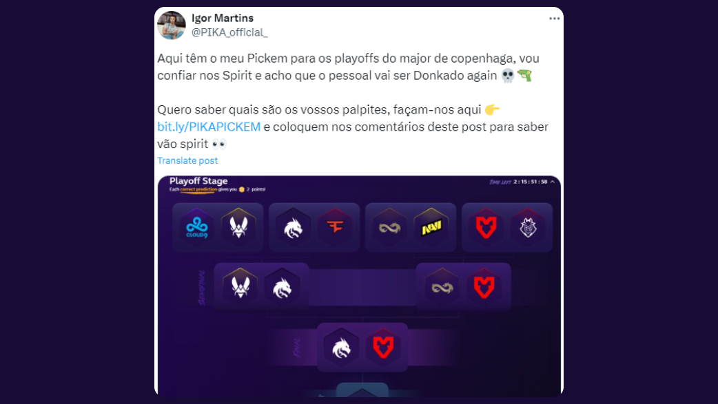 Pika: Aqui têm o meu Pickem para os playoffs do major de copenhaga